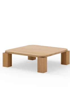 Atlas Sofabord 820x820, Unfilled Travertine fra New Works