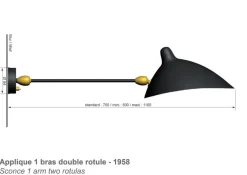 Big Wall Lamp w/1 Arm, 2 Rotula af Serge Mouille