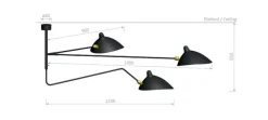 Ceiling Lamp w/2 Fixed Arms & 1 Curved Rotating Arm af Serge Mouille