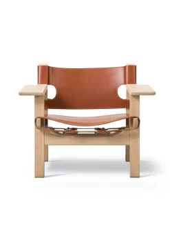 Den Spanske Stol i cognac læder, eg lys olie af Børge Mogensen