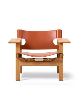 Den Spanske Stol i cognac læder, eg lys olie af Børge Mogensen