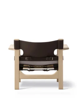 Den Spanske Stol i mørkebrun læder, eg olie af Børge Mogensen