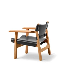 Den Spanske Stol i mørkebrun læder, eg olie af Børge Mogensen