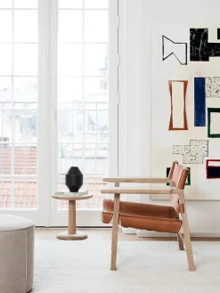 Den Spanske Stol i mørkebrun læder, eg sæbe af Børge Mogensen