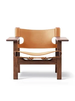 Den Spanske Stol i mørkebrun læder, valnød olie af Børge Mogensen