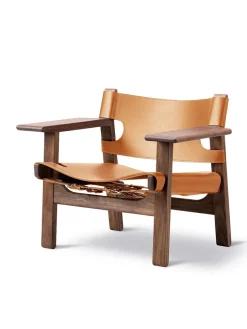 Den Spanske Stol i mørkebrun læder, valnød olie af Børge Mogensen