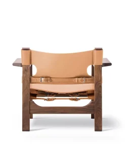 Den Spanske Stol i mørkebrun læder, valnød olie af Børge Mogensen