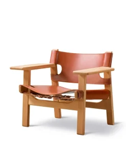 Den Spanske Stol i naturfarvet læder, valnød olie af Børge Mogensen