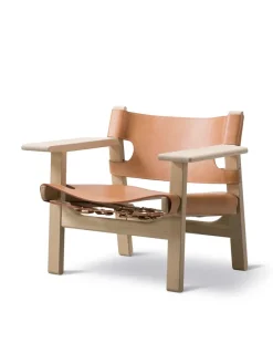 Den Spanske Stol i naturfarvet læder, valnød olie af Børge Mogensen