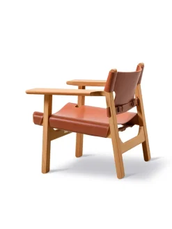 Den Spanske Stol i sort læder, eg sort lak af Børge Mogensen