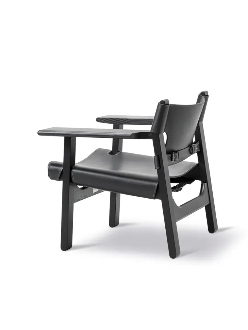 Den Spanske Stol i sort læder, eg sort lak af Børge Mogensen