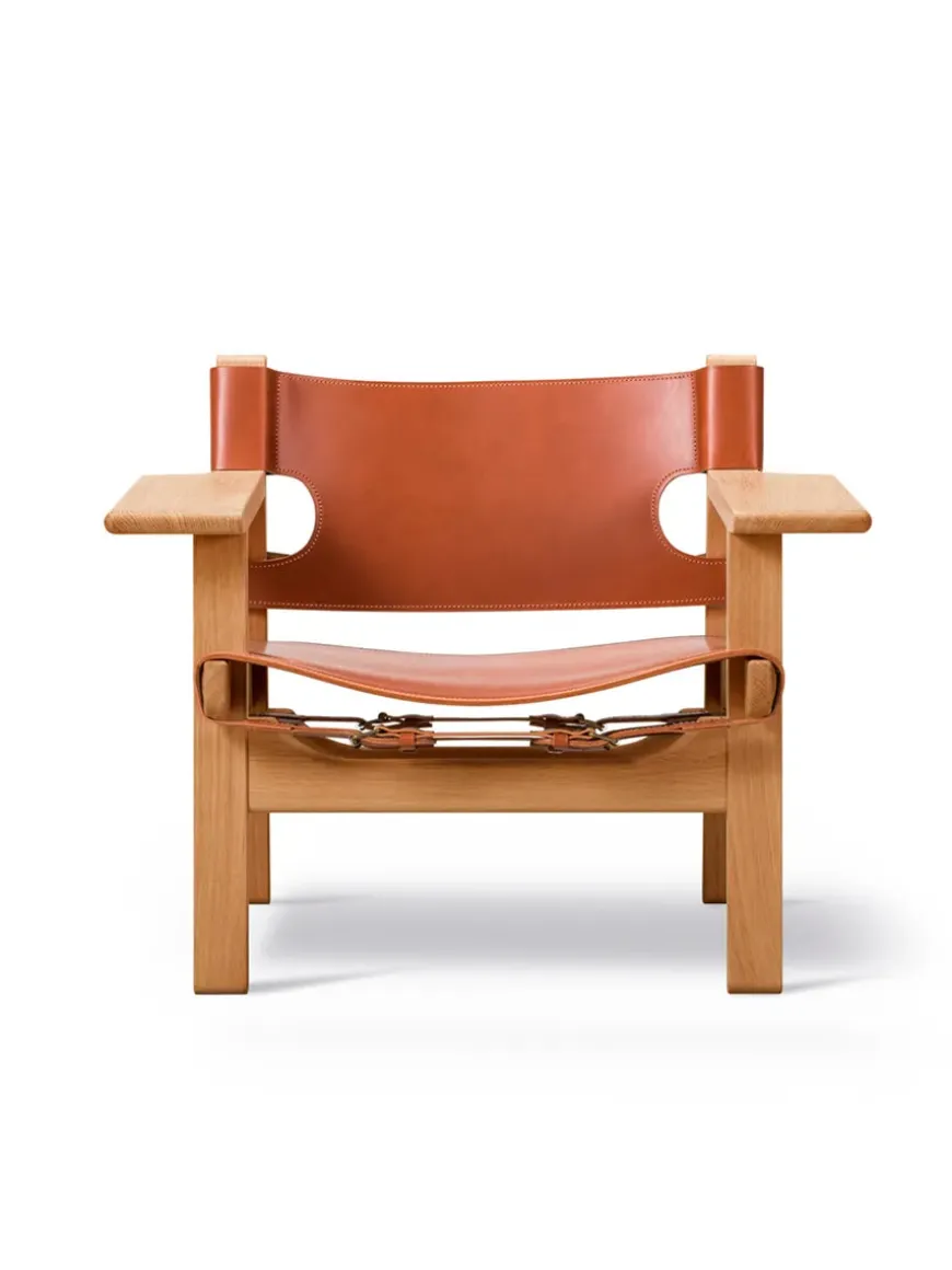 Den Spanske Stol i sort læder, eg sæbe af Børge Mogensen