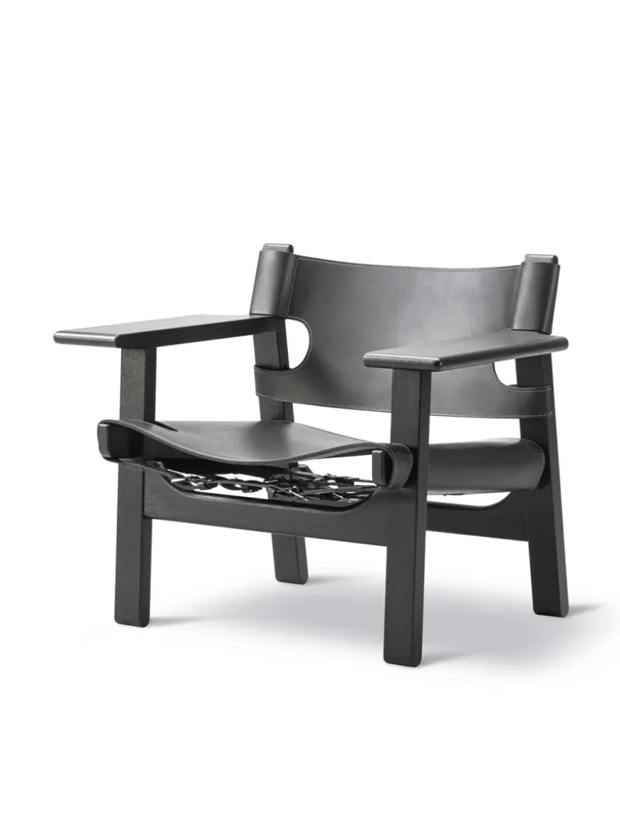 Den Spanske Stol i sort læder, eg sæbe af Børge Mogensen