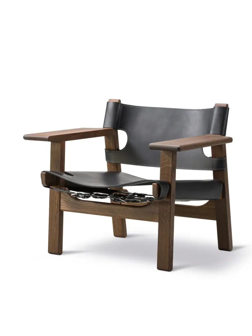 Den Spanske Stol i sort læder, røget eg olie af Børge Mogensen