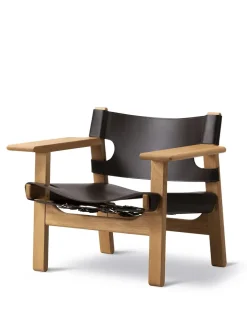 Den Spanske Stol i sort læder, røget eg olie af Børge Mogensen