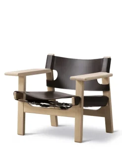 Den Spanske Stol i sort læder, røget eg olie af Børge Mogensen