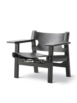 Den Spanske Stol i sort læder, røget eg olie af Børge Mogensen