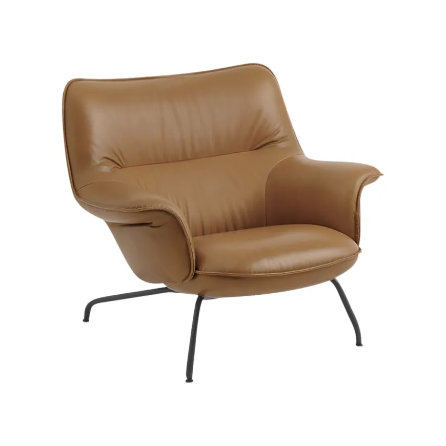 Doze Lounge Chair, Low Back, Refine Leather Cognac, Tube base fra Muuto