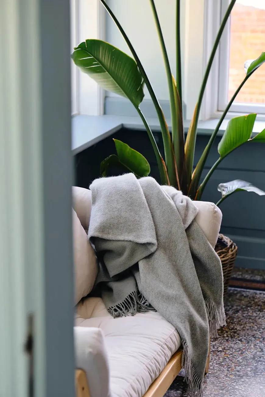 Drejø Plaid, aqua fra Silkeborg Uldspinderi