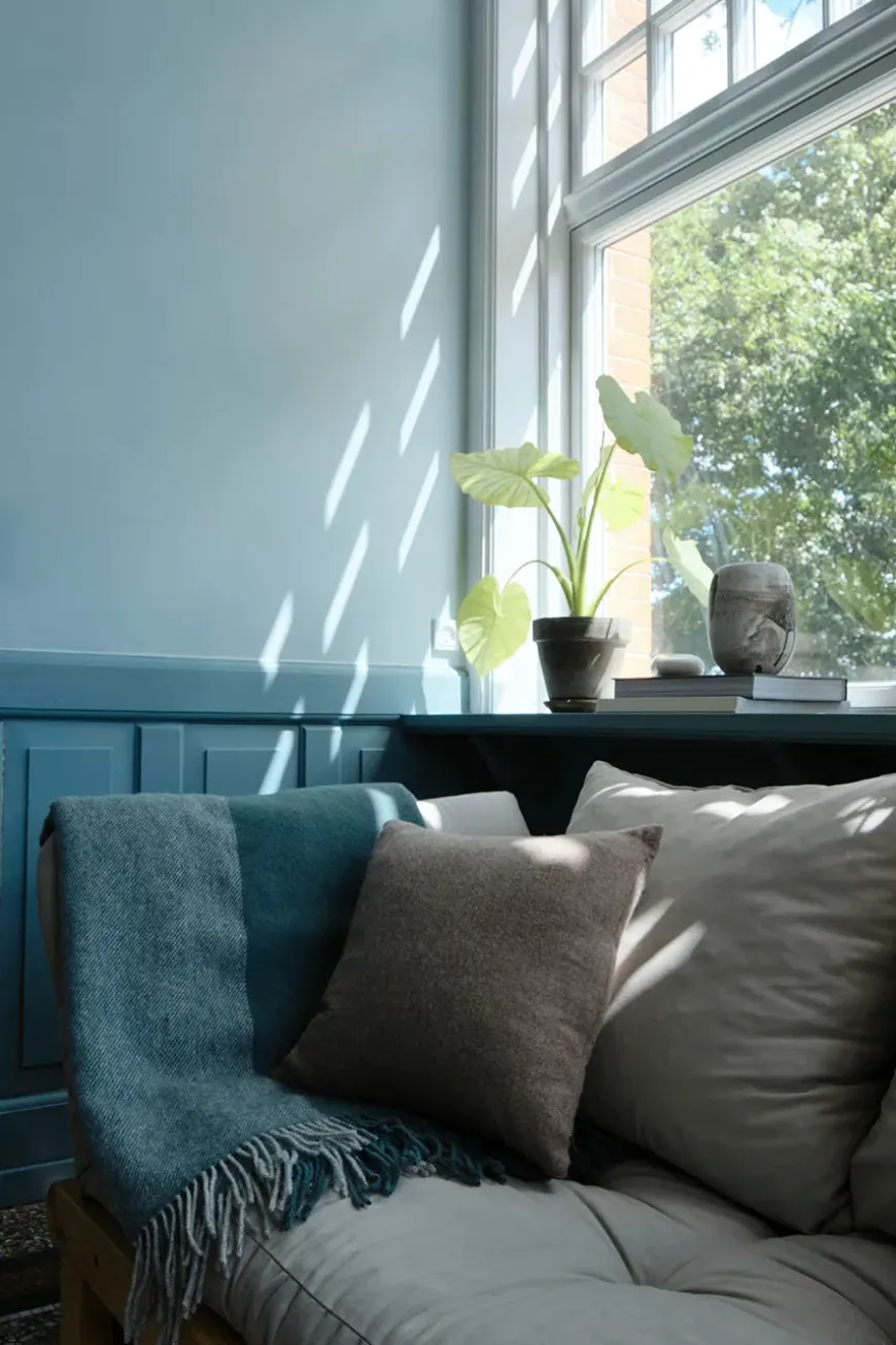 Drejø Plaid, aqua fra Silkeborg Uldspinderi