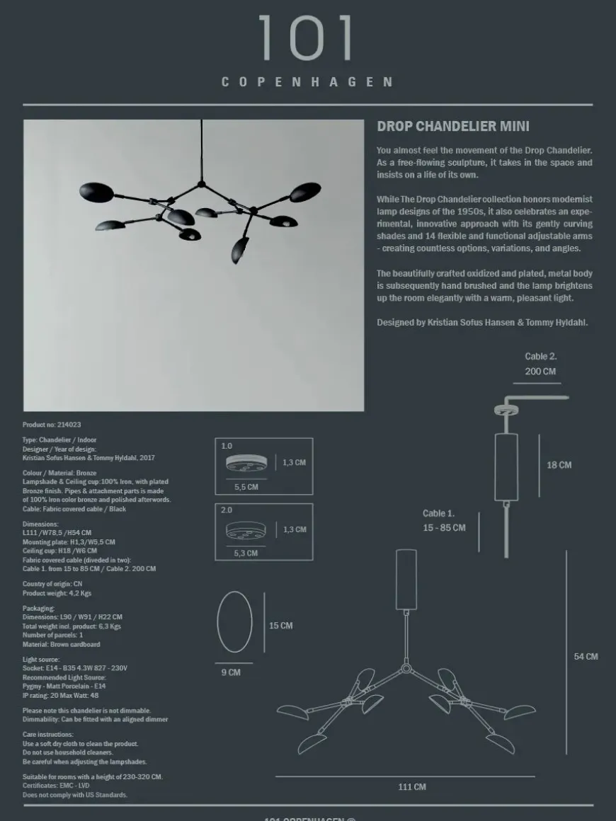 Drop Chandelier, mini bronze fra 101 Copenhagen