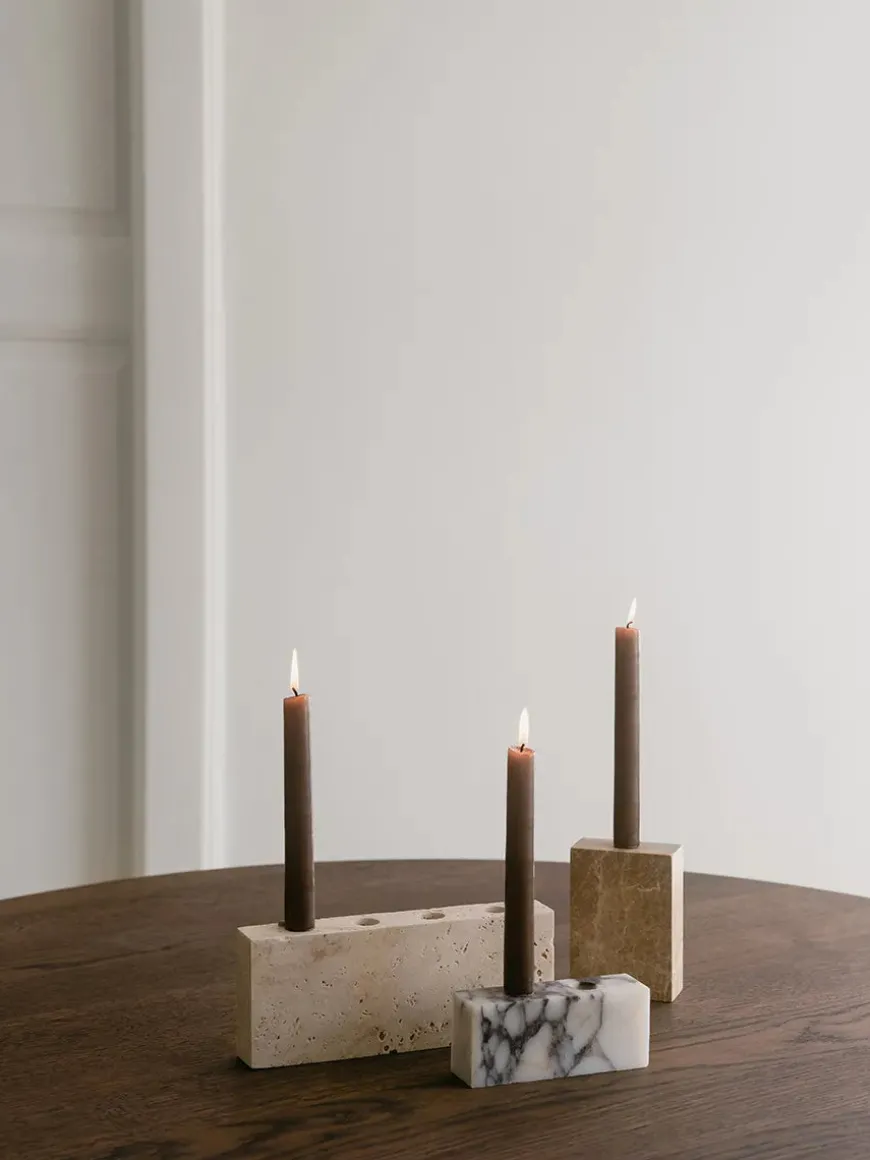 Epode Lysestage 8,5 cm, travertin silver fra Wabi Sabi Nordic