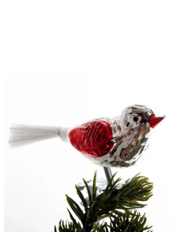 Fugl m. Klemme 10 cm, sølvfarvet/rød fra Brink Nordic