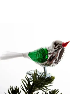 Fugl m. Klemme 10 cm, sølvfarvet/rød fra Brink Nordic