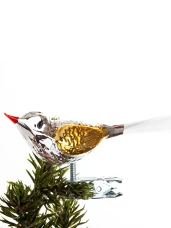 Fugl m. Klemme 10 cm, sølvfarvet/rød fra Brink Nordic