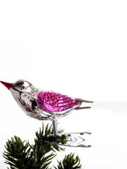 Fugl m. Klemme 10 cm, sølvfarvet/rød fra Brink Nordic