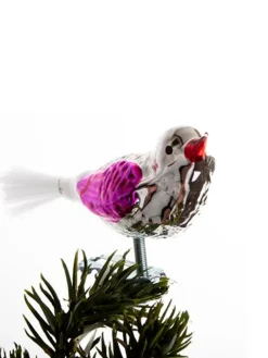 Fugl m. Klemme 10 cm, sølvfarvet/rød fra Brink Nordic