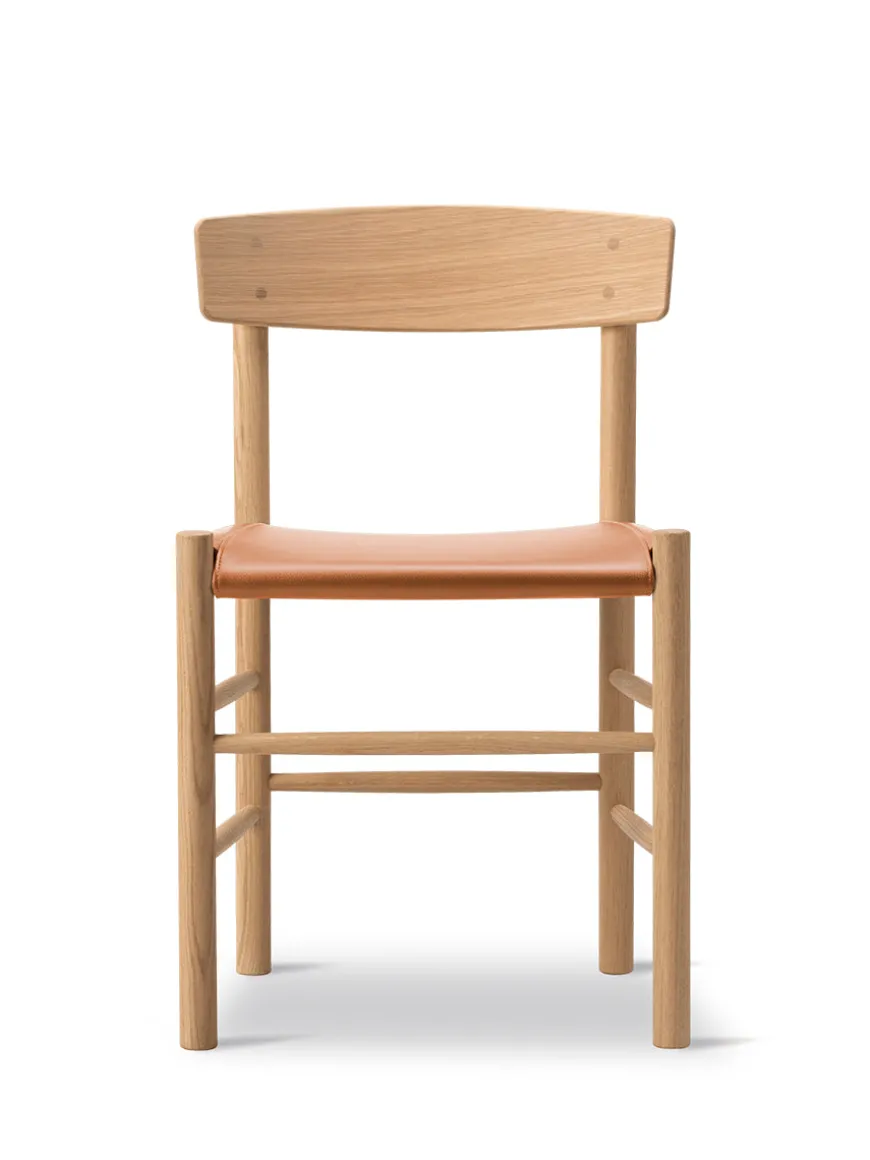 J39 Folkestolen Sædepolstret, Cognac Læder af Børge Mogensen