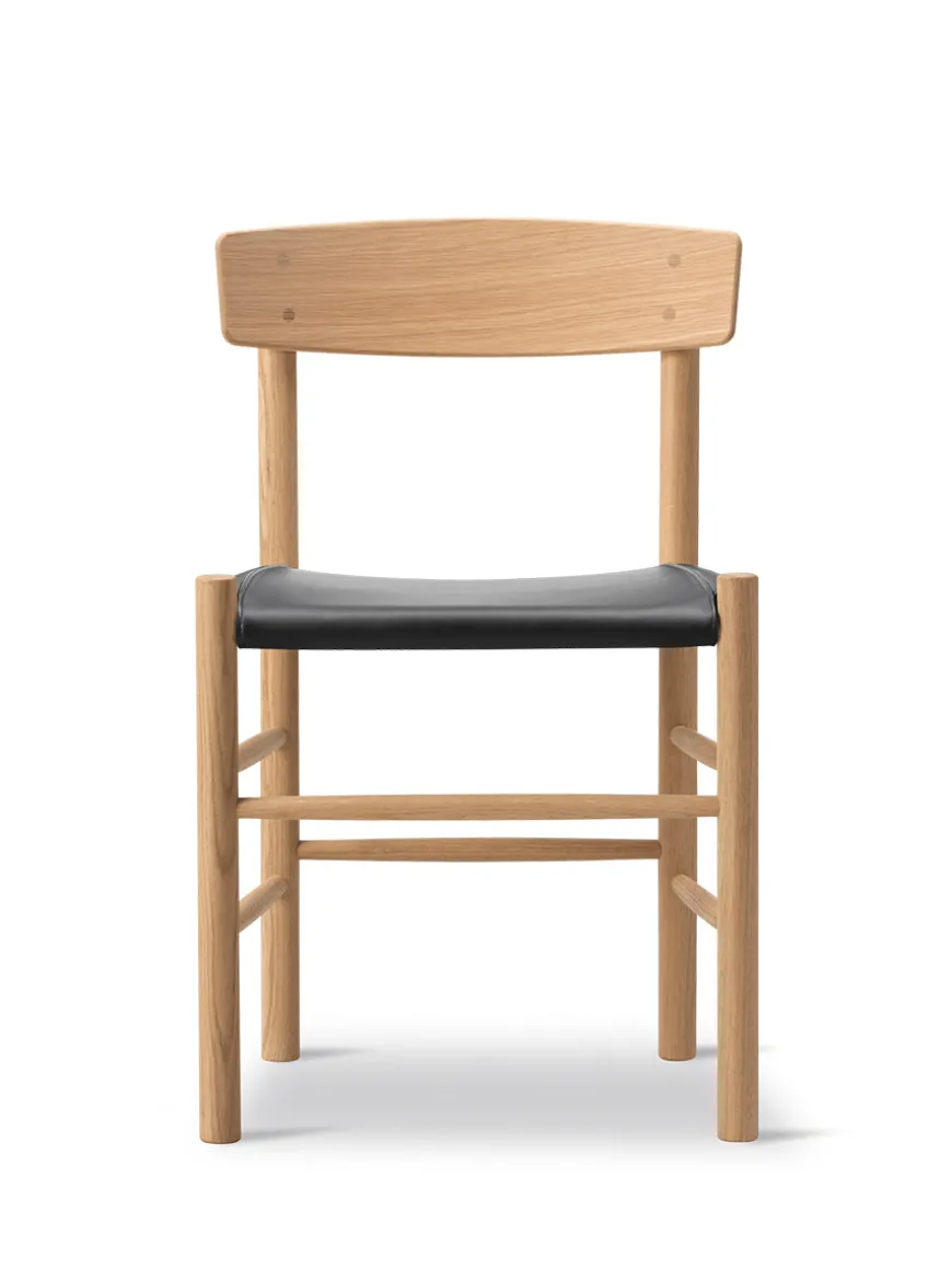 J39 Folkestolen Sædepolstret, Cognac Læder af Børge Mogensen