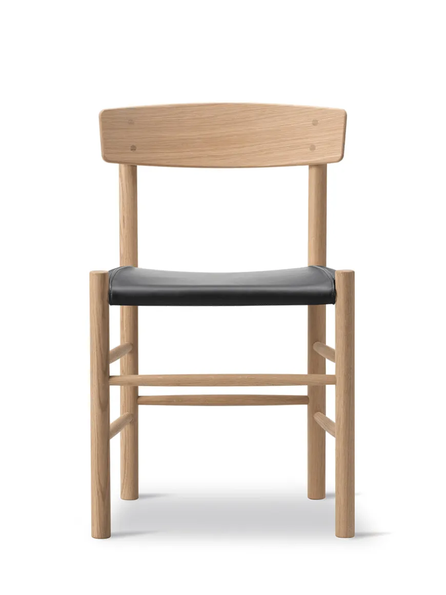 J39 Folkestolen Sædepolstret, Cognac Læder af Børge Mogensen