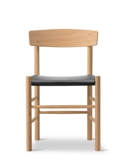 J39 Folkestolen Sædepolstret, Mørkebrun Læder af Børge Mogensen