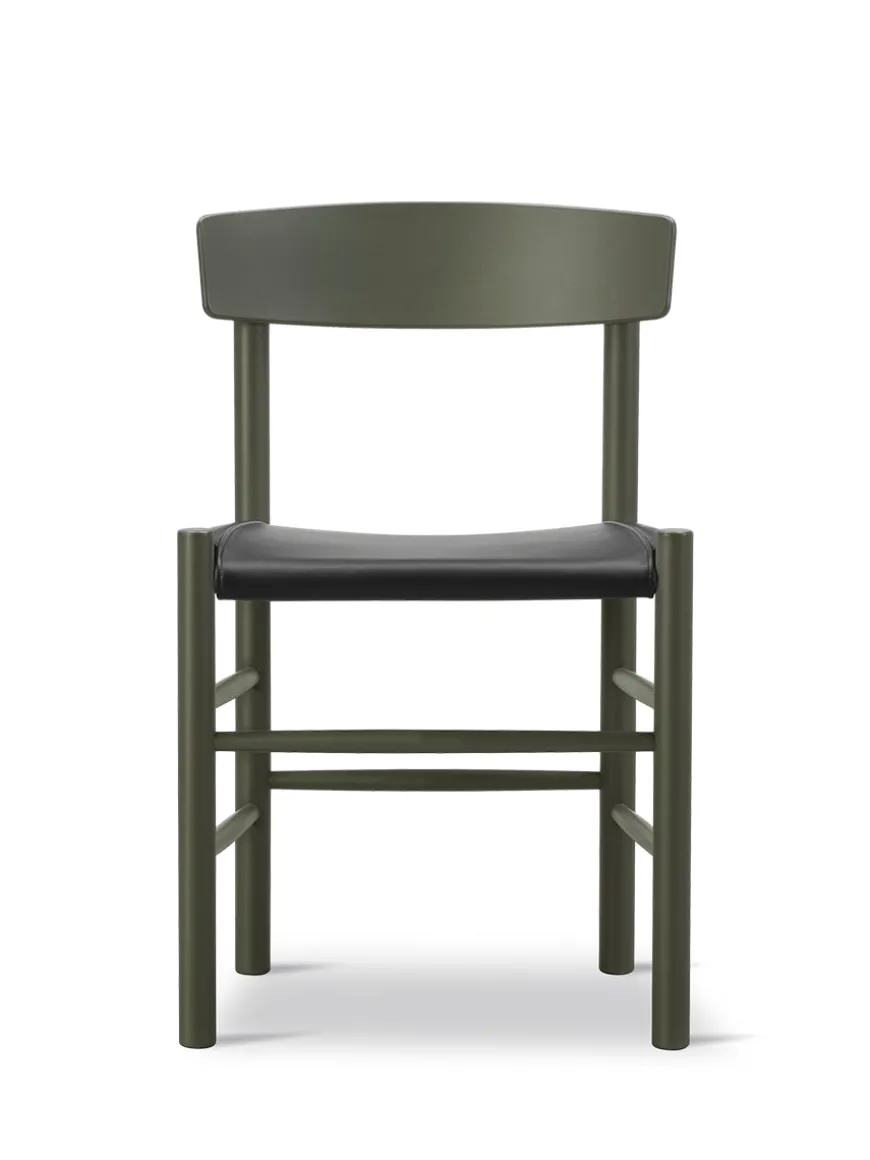 J39 Folkestolen Sædepolstret, Mørkebrun Læder af Børge Mogensen