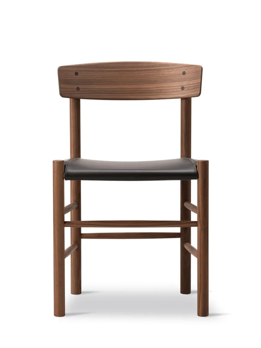 J39 Folkestolen Sædepolstret, Mørkebrun Læder af Børge Mogensen