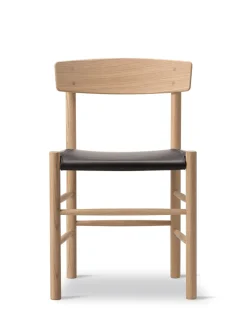 J39 Folkestolen Sædepolstret, Sort Læder af Børge Mogensen