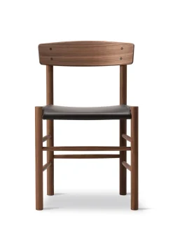 J39 Folkestolen Sædepolstret, Sort Læder af Børge Mogensen