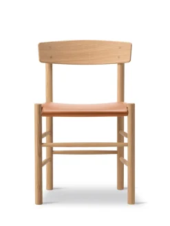 J39 Folkestolen Sædepolstret, Sort Læder af Børge Mogensen