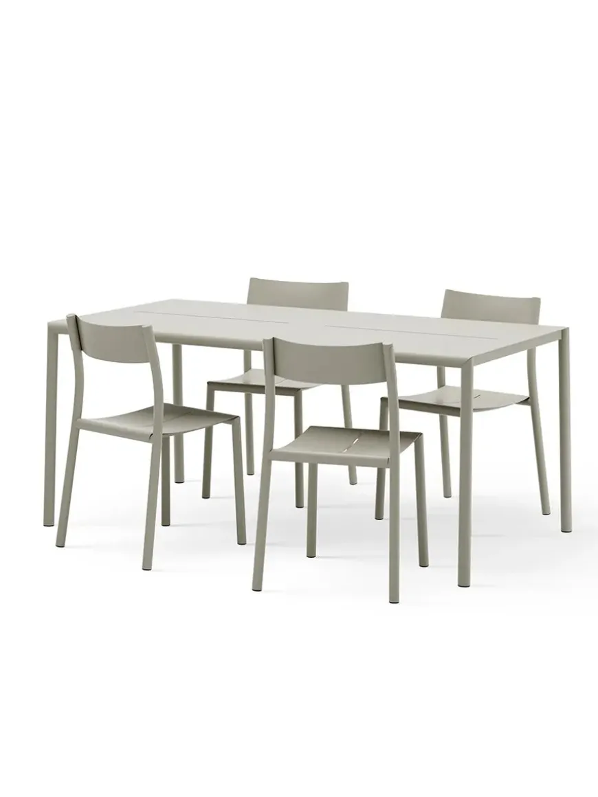 May sæt, 4 stole og bord 170x85 i light grey fra New Works