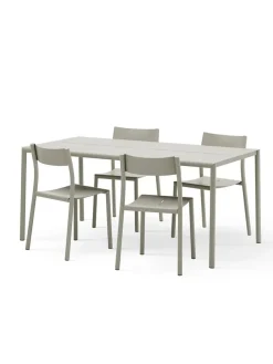 May sæt, 4 stole og bord 170x85 i dark green fra New Works