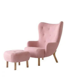 Petra VB3 lænestol inkl. Skammel,  Sheepskin honey 50 fra &Tradition