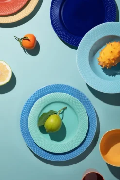 Rhombe dyb tallerken, turkis Ø24,5 cm fra Lyngby Porcelæn