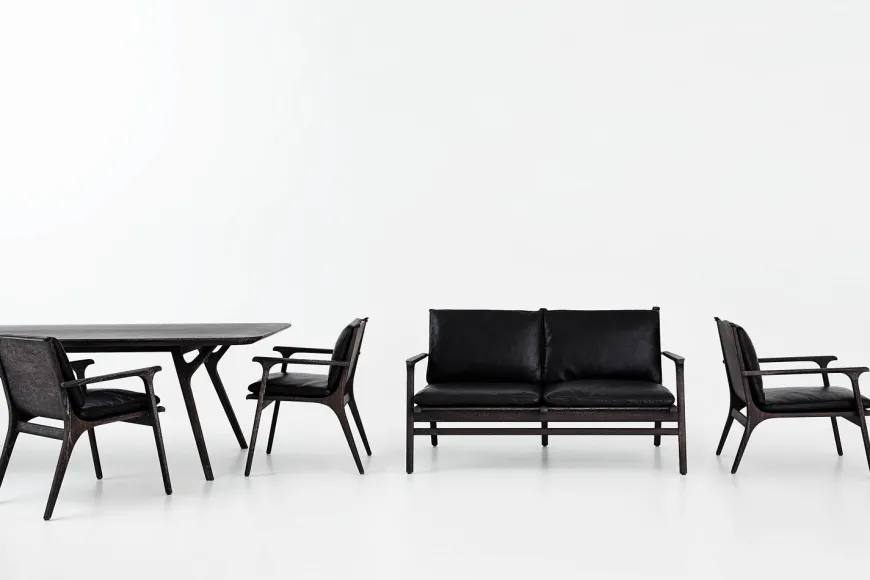 Rén Lounge sofa 2. pers natur eg, sort læder fra Stellar Works