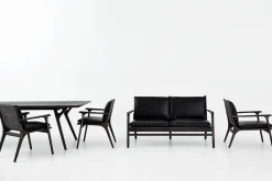 Rén Lounge sofa 2. pers sortmalet eg, sort læder fra Stellar Works