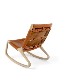 Rocker gyngestol, grå eg med mustang farvet læder fra Mater