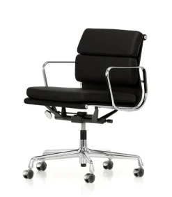Soft Pad Chair EA 217 Kontorstol, sort læder/krom stel fra Vitra