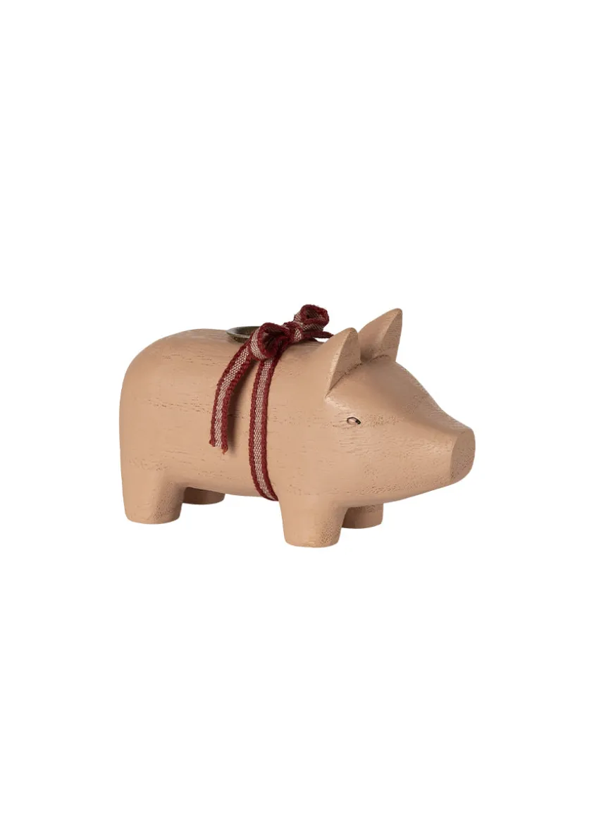 Trælysestage, Gris - Medium - Rosa fra Maileg