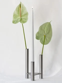 VISTA vase og lysestage, mat stål fra Kay Bojesen